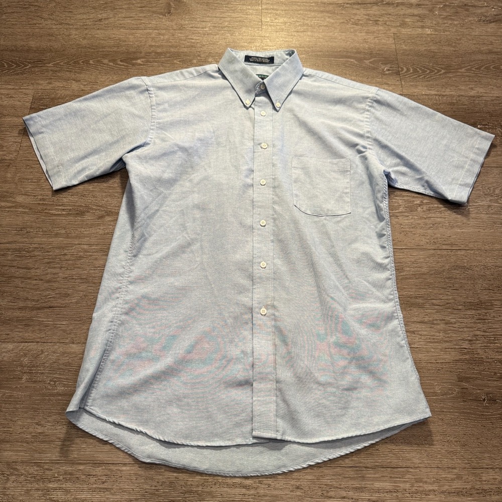 Vintage Claybrooke Shirt Adult 16.5 Blue‎ Denim Chambray Fitted Short Sleeve